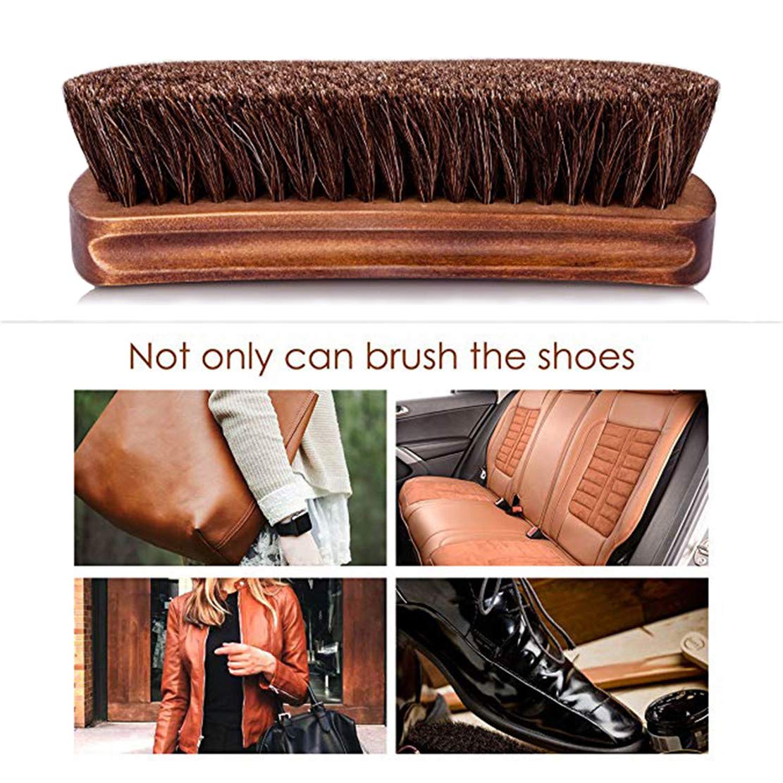 KY-Tech 2pcs Premium Horsehair Shoe Brush - Shoe Shine Brush with Horse Hair Bristles for Boots, Car Seats, Sofas, Bags