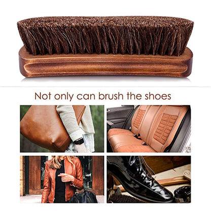 KY-Tech 2pcs Premium Horsehair Shoe Brush - Shoe Shine Brush with Horse Hair Bristles for Boots, Car Seats, Sofas, Bags