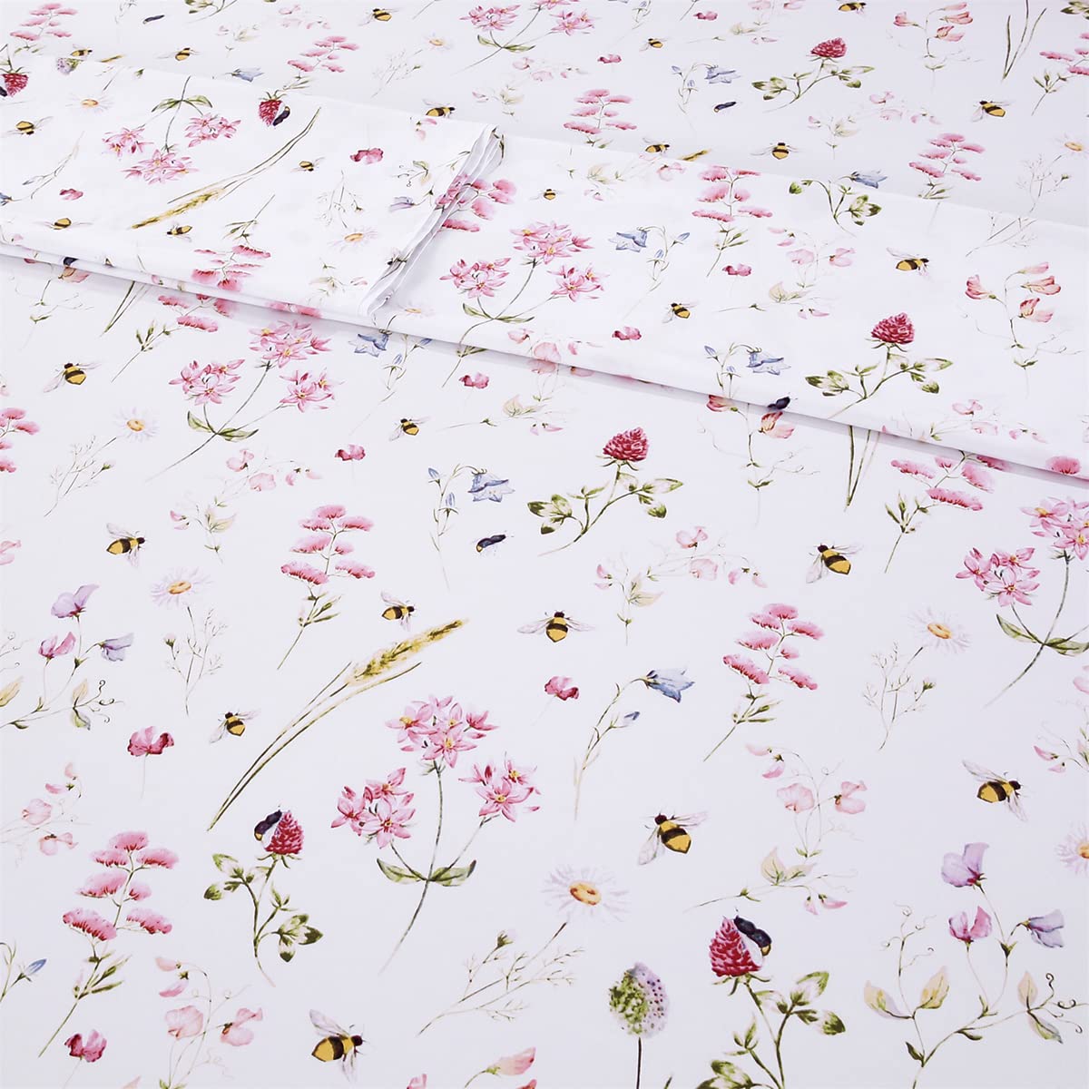 URBONUR Garden Floral Sheets 4 Piece Pink Bees Print Luxury 100% Cotton Bed Sheet Set - Silky & Smooth Bed Set for All Season Bedoom Decor Home Collection (4pcs, Queen, Pink Floral Bee)