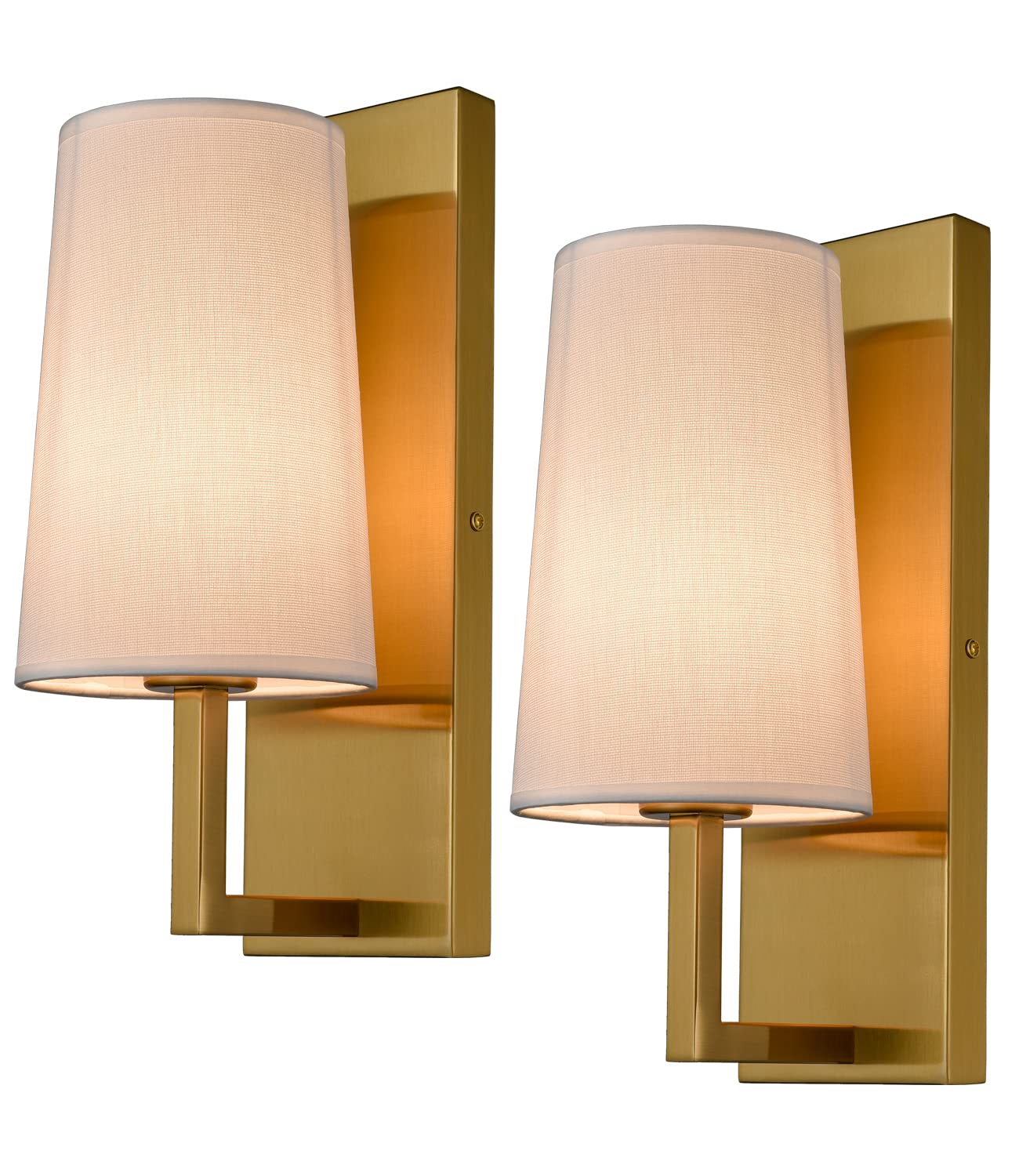 TEENYO Gold Wall Sconces Set of Two Mid-Century Modern Fabric Shade Sconces Wall Lighting Indoor Brass Wall Lamp for Bedroom Hallway Living Room