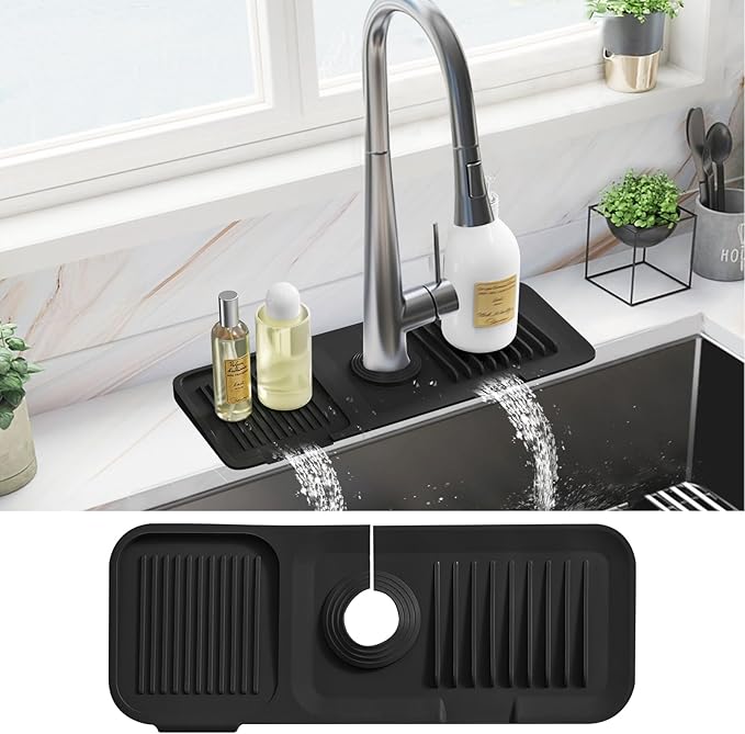 PoYang 14.6 Inch Faucet Mat for Kitchen Sink Splash Guard Behind Faucet