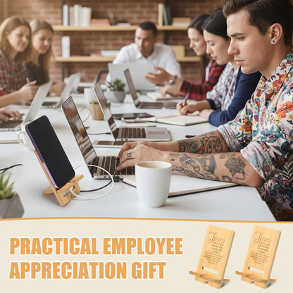 Ripeng 10 Pcs Employee Appreciation Gifts Bulk Bamboo Phone Stand for Desk Office Workers Inspiration Thank You Gift for Team Coworkers Staff Volunteer Nurse Teacher Colleagues Gratitude (Team)