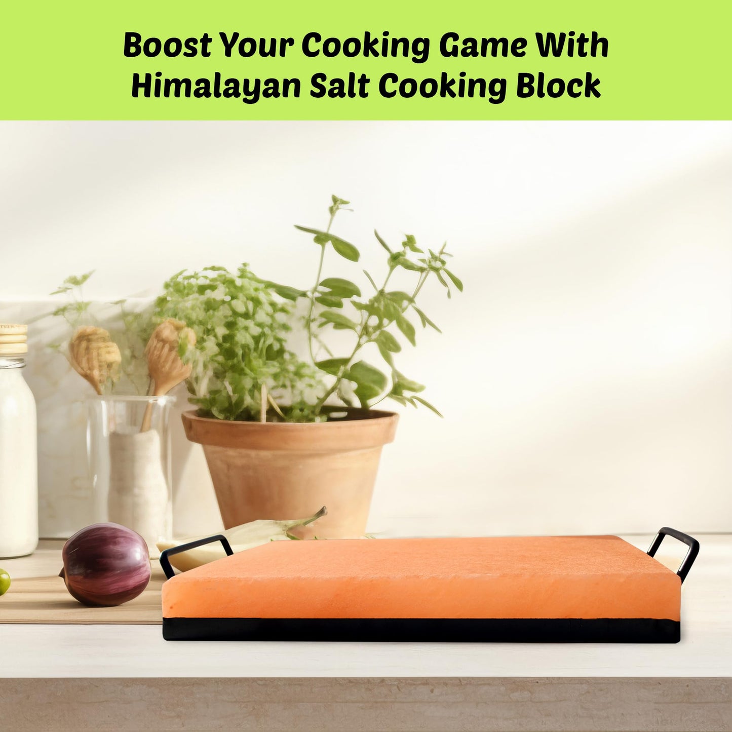 POHS Himalayan Salt Block Cooking Plate 12x8x1.5 for Cooking, Grilling, Cutting and Serving, with Metal Tray & Recipe Booklet Unique Gifts for Men, Women, Chefs & Cooks