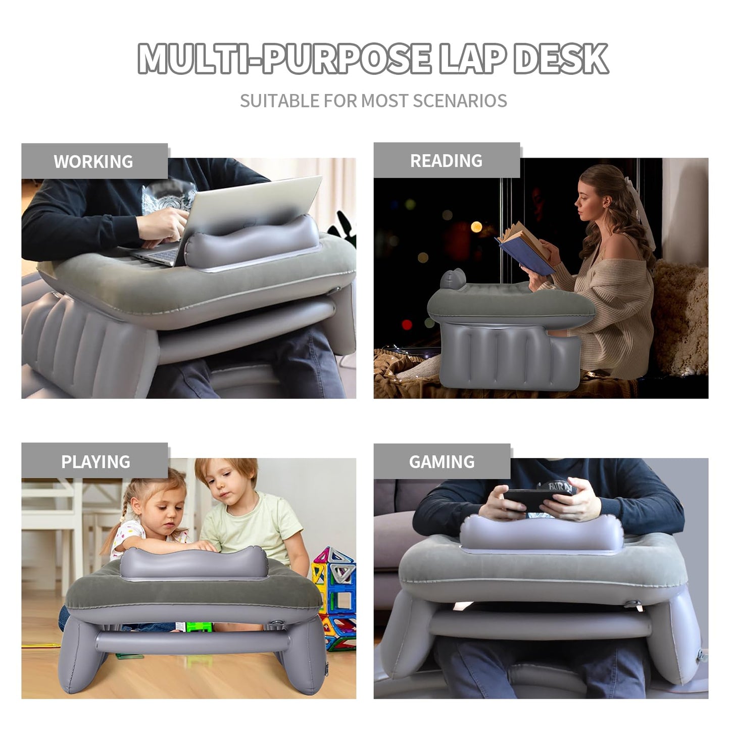 Nevife Inflatable Reading Pillow for Gaming,Laptop Pillow for Adult, Portable Inflatable Bed Pillow with Arm Rest for Adults Kids, Lap Desk for Laptop on Bed Couch, Travel Office Home Use