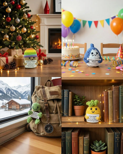 OAOAPLOS Positive Crochet Animals 4 Pcs Set: Handmade Emotional Support Crochet, Whimsical Crochet with Adorable Positive Potato - Meaningful Gift or Home Decor & Gift for her