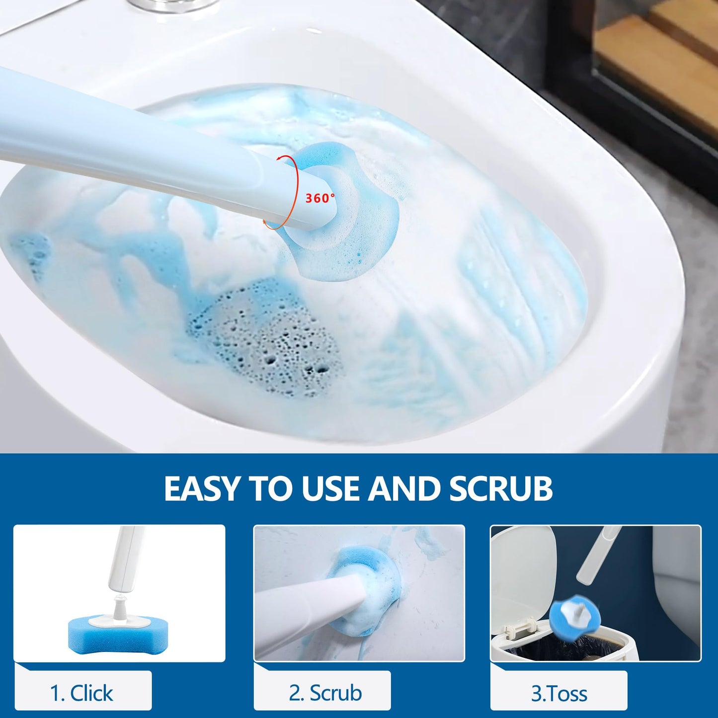 Disposable Toilet Brush with 112 Refills, Toilet Bowl Wand and Holder, White Toilet Cleaning Brush, Toilet Bowl Wand Kit Wall-mounted, Toilet Brush Refill for Efficient and Deep Scrub Toilet.