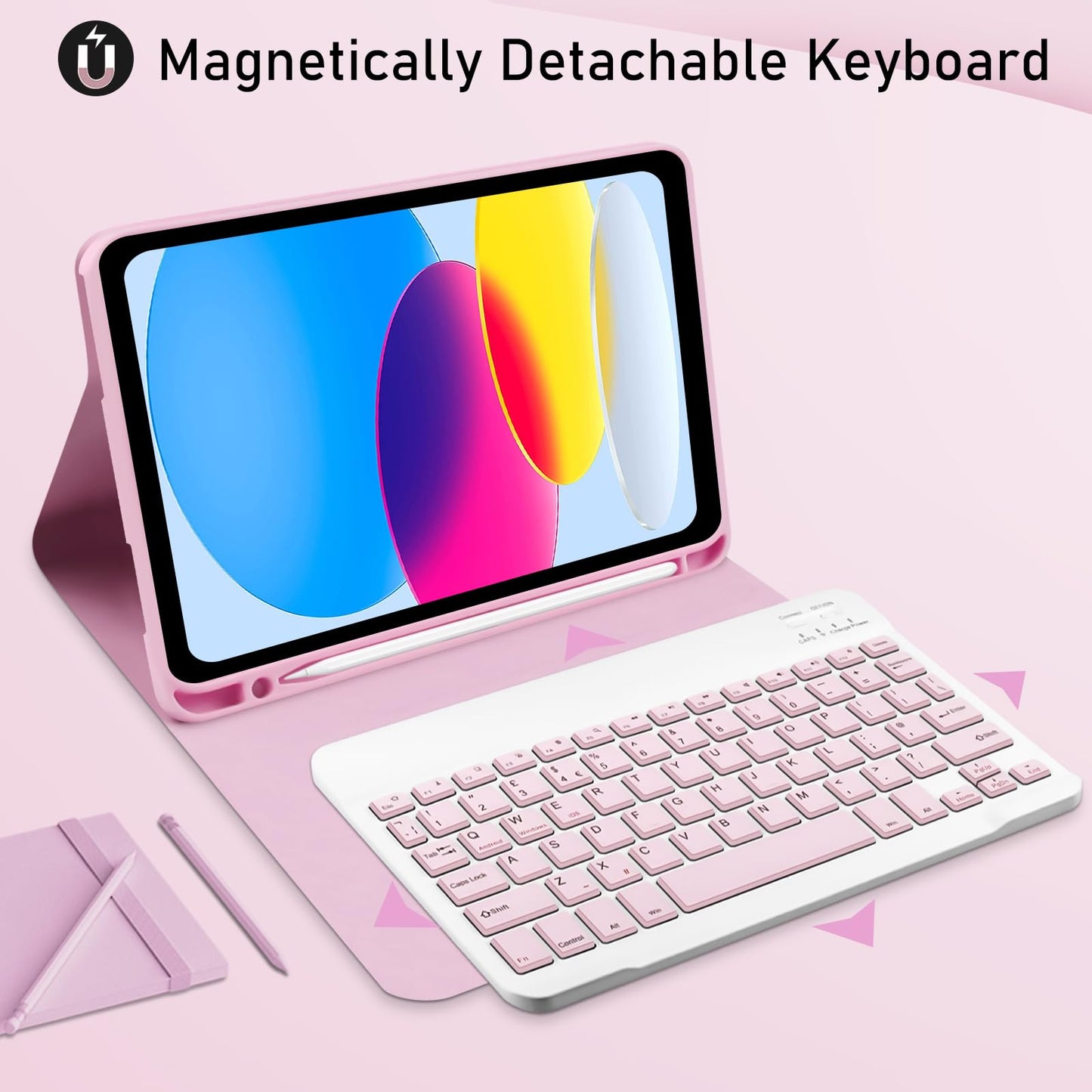 Case with Keyboard for iPad 11th Generation A16 11 inch 2025, UK layout Keyboard Case for ipad 10th Gen 2022, Slim Case with Detachable Bluetooth Keyboard and Pencil Holde for iPad 11/10 Gen, Pink