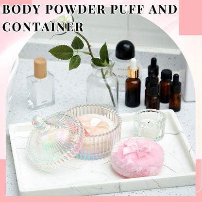 Tioncy 3 Pcs Large Body Powder Puff and Container Valentine's Day gift Powder Container with Puff Crystal Case Soft Washable Reusable Velour Face Body Glitter Wet Dry Makeup(Classic,Dazzling)