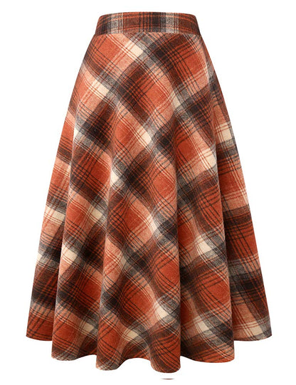 Orange Skirt for Women Fall Winter Outfits Halloween Clothes for Women Pumpkin Dress Maxi Long Plaid Skirts 2025 (Medium, Long Orange)