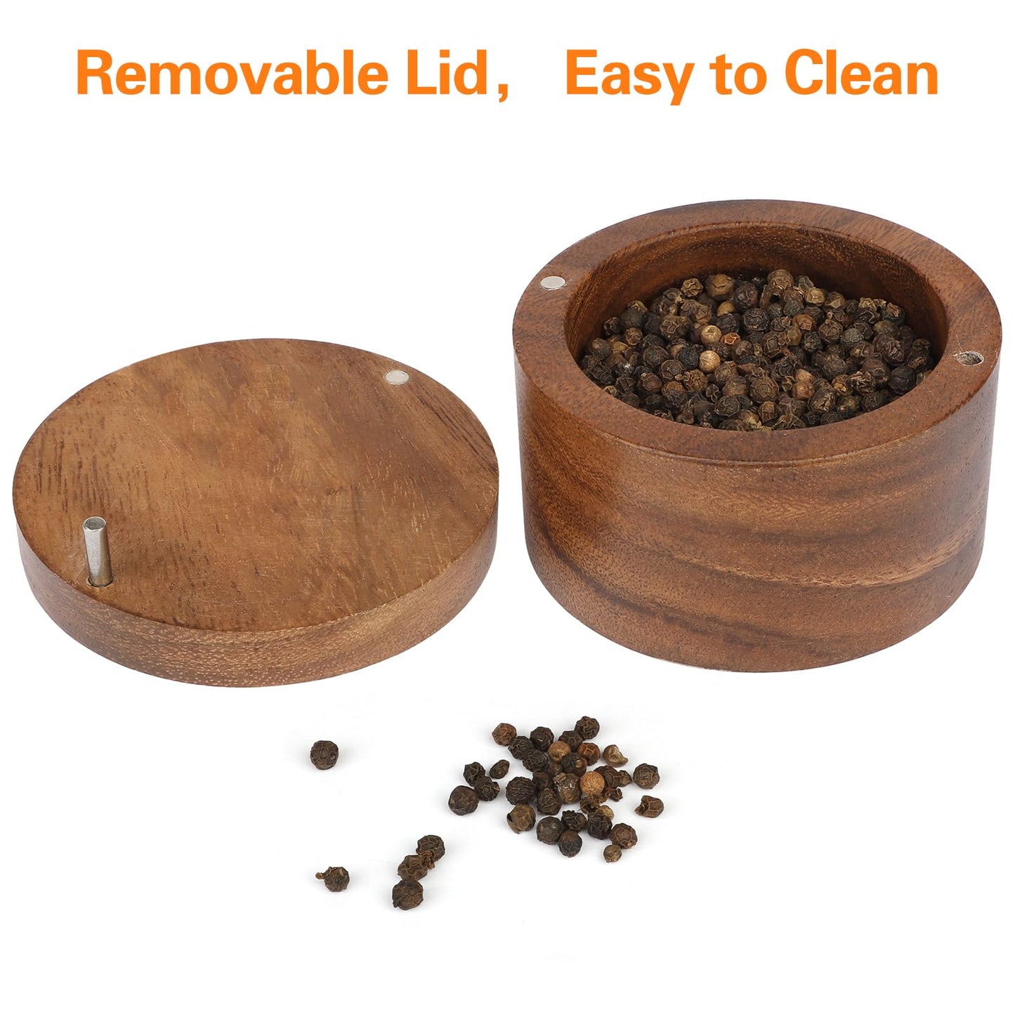 ZOVANO Acacia Wood Salt Cellar Bowl Box, Elegant Salt Container with Swivel Magnetic Lid for Keeping Table Salt, Bath Salt, Sea Salt, Peppers, Herbs or seasonings, One piece Wood No Glue