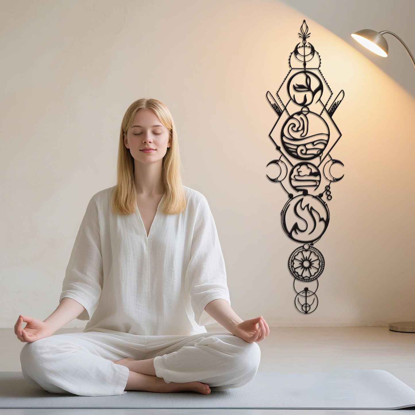 Nature Wall Art - 4-Piece Set Spiritual Four Elements Metal Wall Art (Earth, Air, Fire, Water), Zen & Yoga Wall Decor for Meditation Rooms, Living Room - Waterproof Indoor/Outdoor - Unique Christmas Gift (37.8x10 Inch)