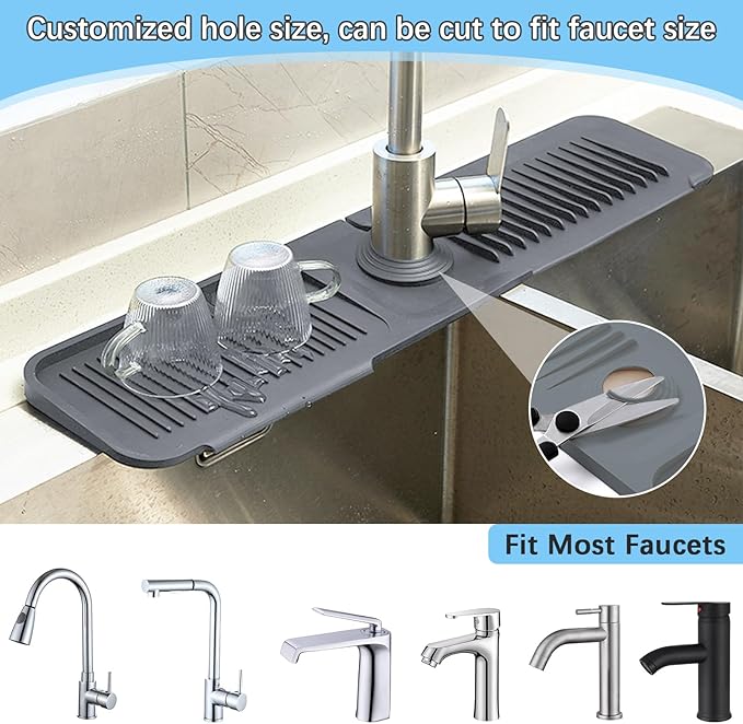 5° Slope Kitchen Sink Faucet Mat, Kitchen Sink Splash Guard, Silicone Material
