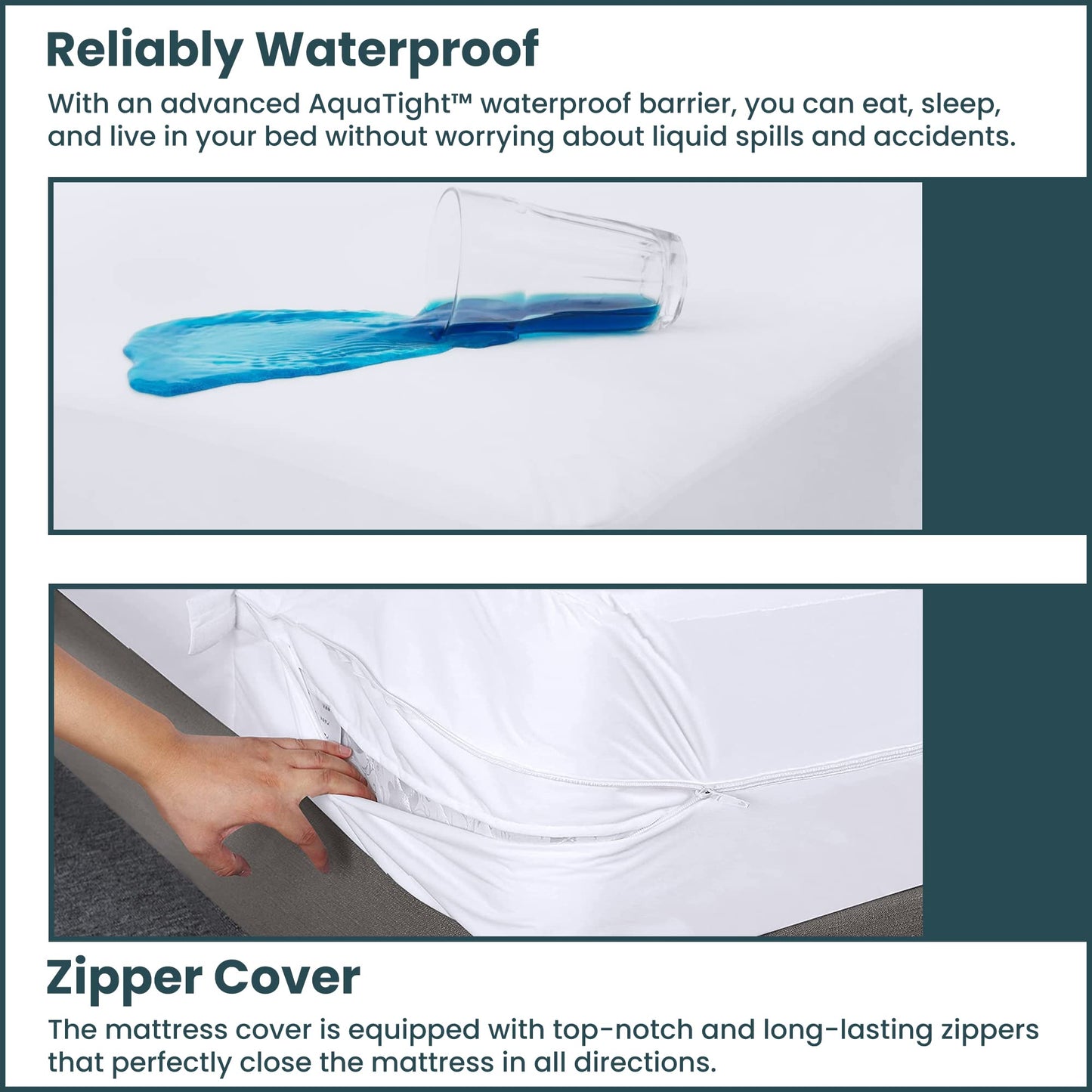 Spinal Sleep, Ultra Soft-Premium Zippered Mattress Protector Cover, Water Proof, Breathable and noiseless, Fits Mattress 10 to 14-Inch, Queen, White