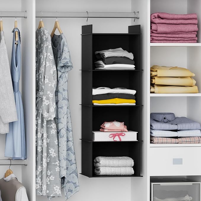 YOUDENOVA Hanging Closet Organizer, 4-Shelf Closet Hanging Shelves