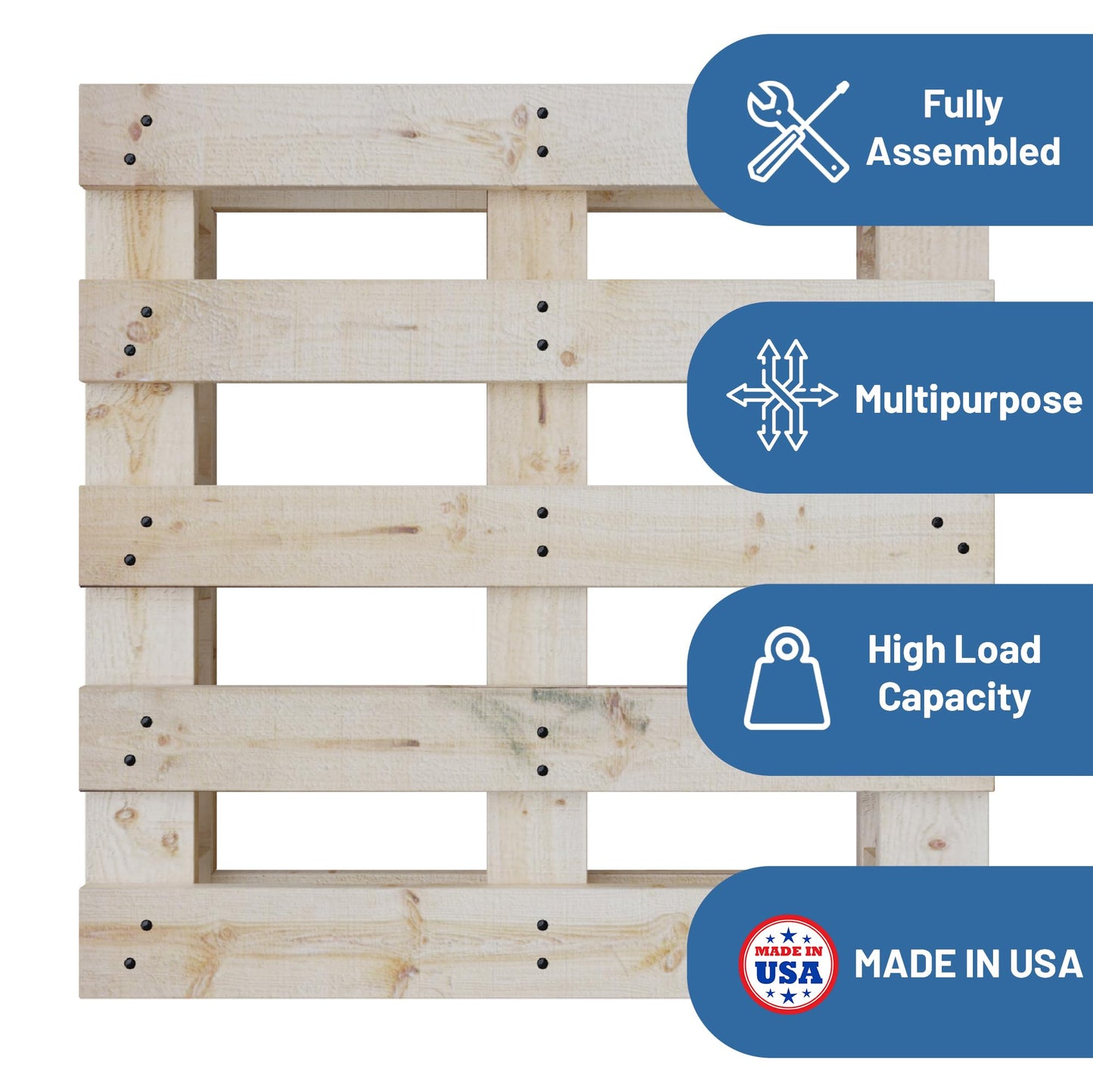 Greaton, Heavy-Duty 4-Way Entry Wooden Pallet – 48x48x5”, Industrial-Grade Hardwood Shipping Pallet, Durable, Reusable, Stackable, Easy to Handle, Commercial Use as a Floor-Pallet, 2 Pack