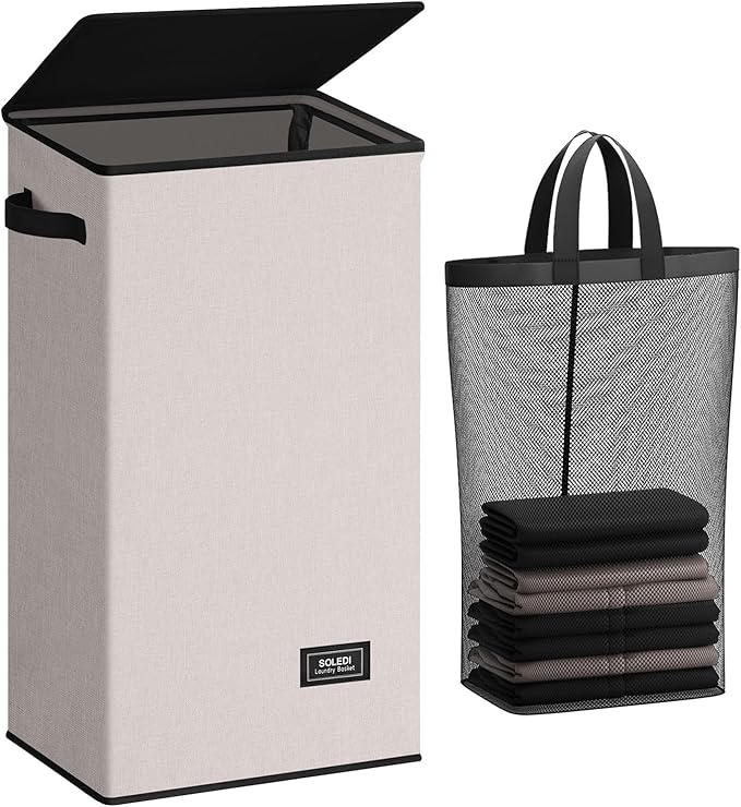 SOLEDI Laundry Hamper with Lid 100L Large & Tall Collapsible Laundry Basket