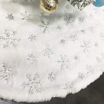 CHICHIC 48 Inch Large Christmas Tree Skirt White Tree Skirt Xmas Faux Fur Tree Skirts Christmas Decorations for Holiday Tree Ornaments Christmas Party Home Decorations with Sequin Silver Snowflakes