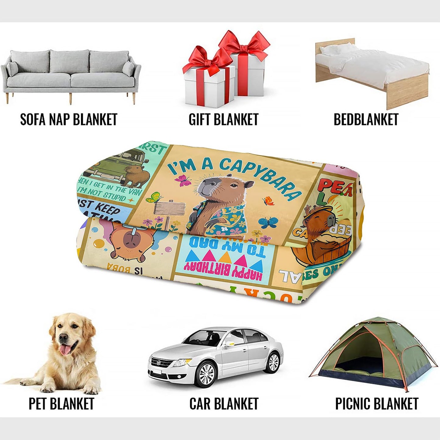 XSMEI Capybara Throw Blanket, Funny Quotes Cartoon Design, Soft Cozy Fleece Blanket for Couch Bed, 60 x 80 Inches