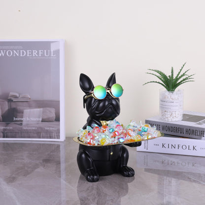 suruim French Bulldog Gifts Key Holder Candy Dish Tray Home Decor Resin Butler Statue Key Bowl Entryway Table Frenchie Dog Sculpture Dining Table Decor Office Small Object Tray (Black)
