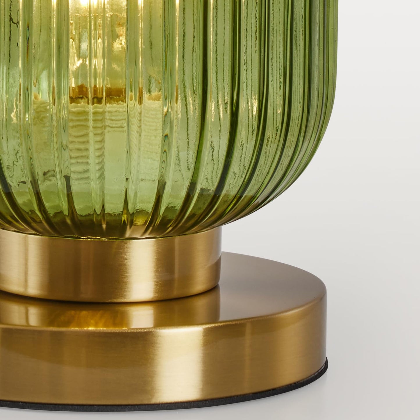 Mid Century Modern Table Lamp: Vintage Green Ribbed Glass Globe Dimmable Plug in Small Bedside Lamps - Cute Brass Gold Side Table Lamp Nightstand Light for Bedroom Entryway Office Desk Living Room