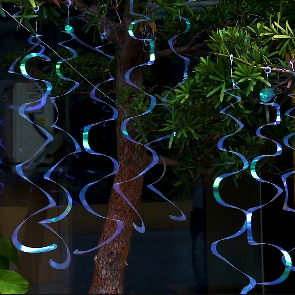 Iridescent White Swirl Hanging Decorations, Shimmer Plastic Streamer for Ceiling, Party Supplies for Birthday Graduation Bachelorette Wedding Baby Shower Graduation Christmas New Year