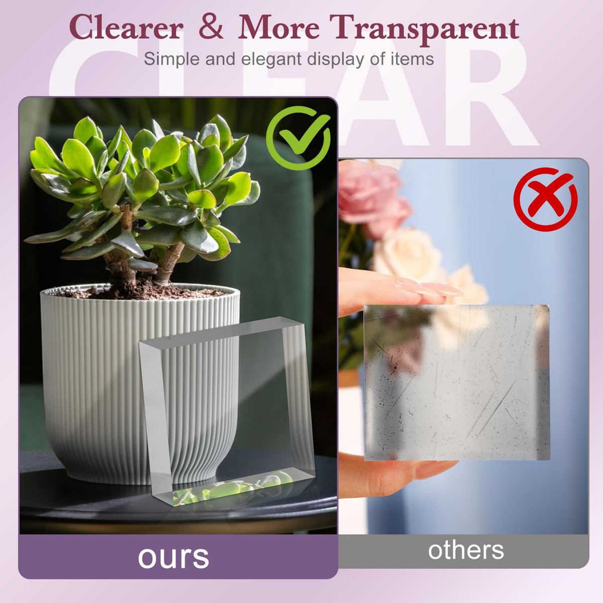 SAMYUCHO Acrylic Base Stand 4 Pieces Acrylic Blocks for Display 4 X 4 X 2 Inch Clear Polished Block Square Cube Riser Display Pedestal Stands for Jewelry Perfume Ring Collection Props Cake