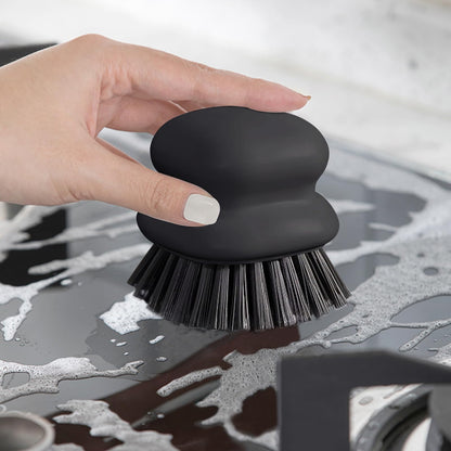 Dish Brush with Handle, Kitchen Scrub Brushes for Cleaning, Dish Scrubber with Nylon bristles for Sink, Pots, Pans(2Pack Black +2Pack White)