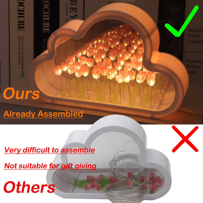 ITOWNKN Unique Tulip Lamp Cloud Night Light, Fully Assembled Infinity Flowers Mirror, USB Powered Home Decoration Table Lamp, Aesthetic Room Decor Gifts for Teen Girls Kids (Pink)