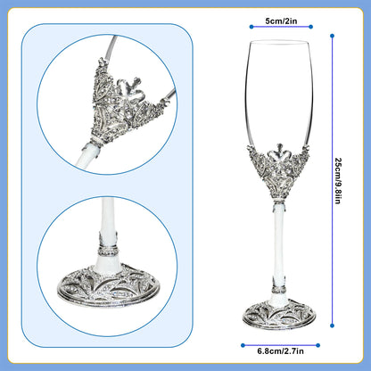 Jozen Gift Champagne Flutes -His and Hers,Wedding Toasting Glasses for Engagement Celebrations, Bridal Shower and Registry Idea, Tall Wine Glasses for Bride and Groom Gifts,7oz (Silver&white)