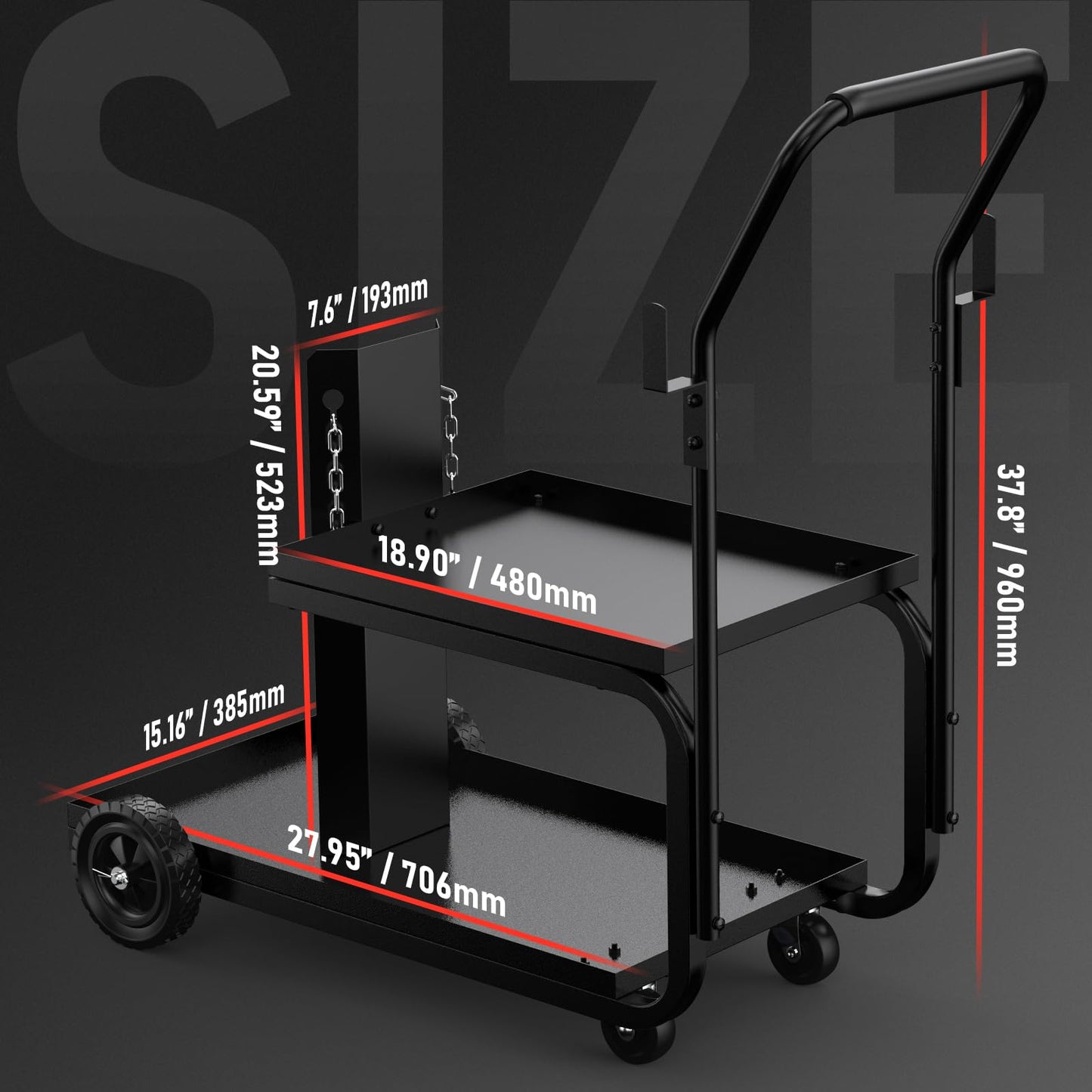 YESWELDER Low Profile Heavy Duty Welding Cart for MIG Welder TIG Welder and Plasma Cutter, Larger Running Gear with Cylinder Rack & Storage Safety Chains,360° Swivel Wheels Welding Trolley