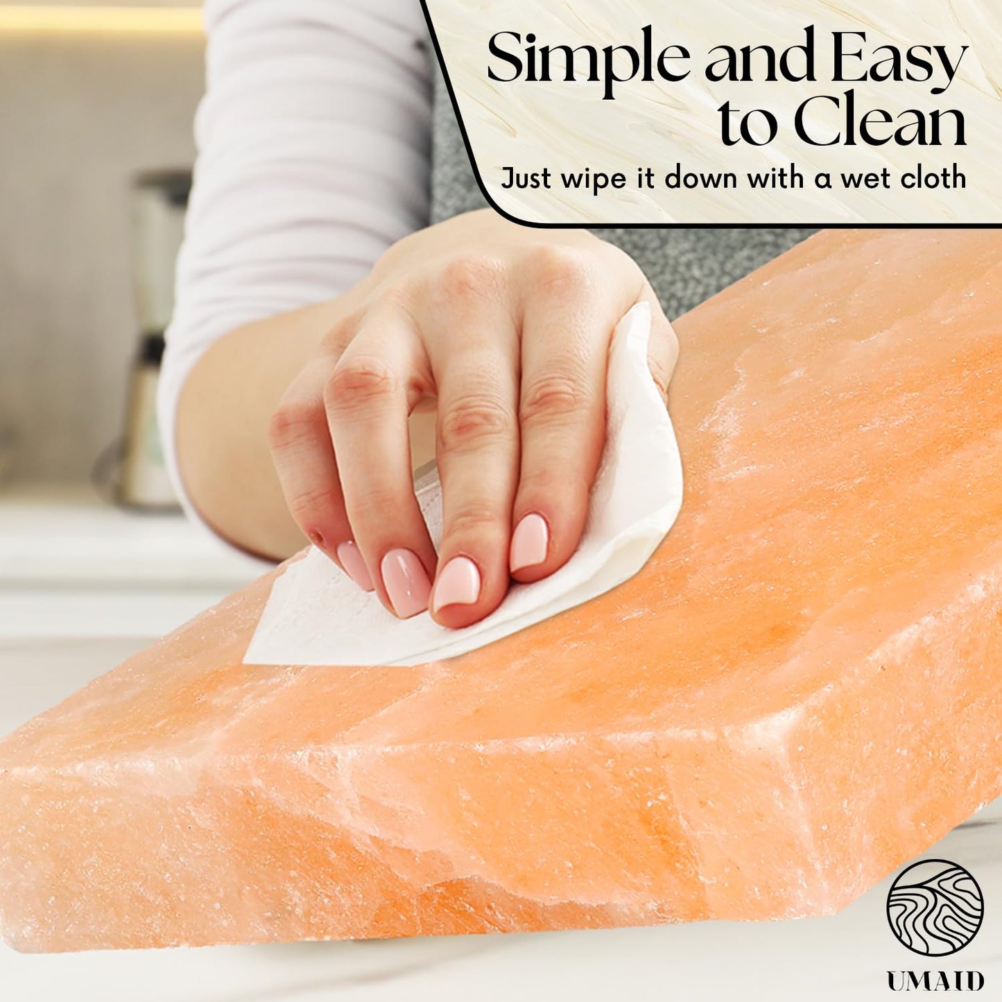 UMAID Himalayan Salt Block Cooking Plate 12x8x1.5 – Food Grade Pink Himalayan Salt Stone for Cooking, Grilling, Serving & Food Presentation – Includes Stainless Steel Tray & Recipe Booklet – Unique Gifts for Men & Dad Gifts for Fathers Day