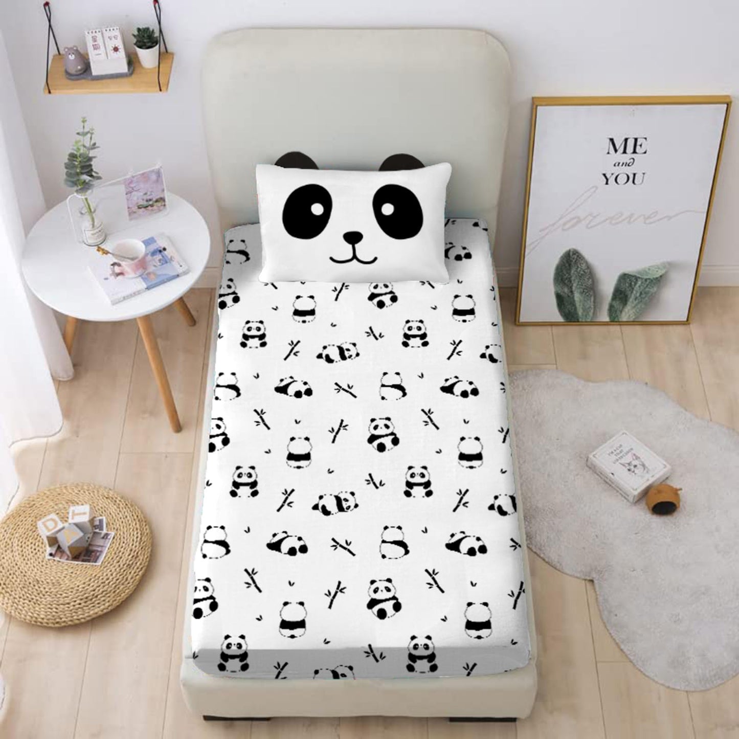 MUSOLEI Panda Sheets Panda Fitted Sheets Cute Animal Bed Set with 3D Ear Girl Twin Bed Sets Girl Full Bedding Kids Bedding Cute Kids Bed Sheets 1 Flat Sheet 1 Fitted Sheet with 1 Pillowcase (Twin)