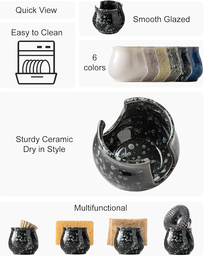 Kitchen Sponge Holder, Ceramic Dish Sponge Holder Kithen Sink Organizer