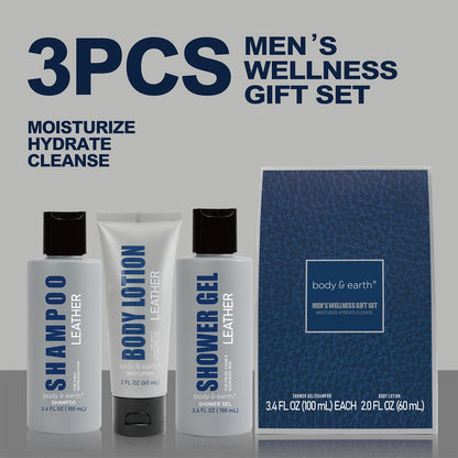 Body & Earth Mens Gifts 3pcs Gift Baskets with Leather Scent Gift Sets for Men Birthday Gift Christmas Gift for Men