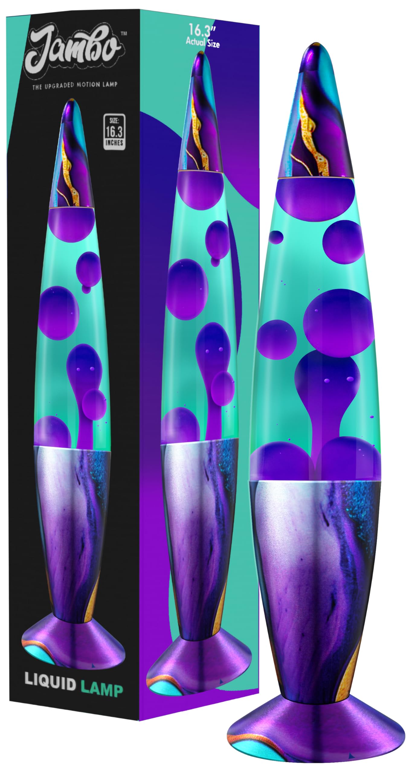 JAMBO 16" Beautiful Lamp- Teal with Purple Wax- Relaxing Liquid Light, Night Light Nightlight, Retro Home Decor Light, Living Room Office Bedroom Lamp for Adults Teens Kids, Magma Motion