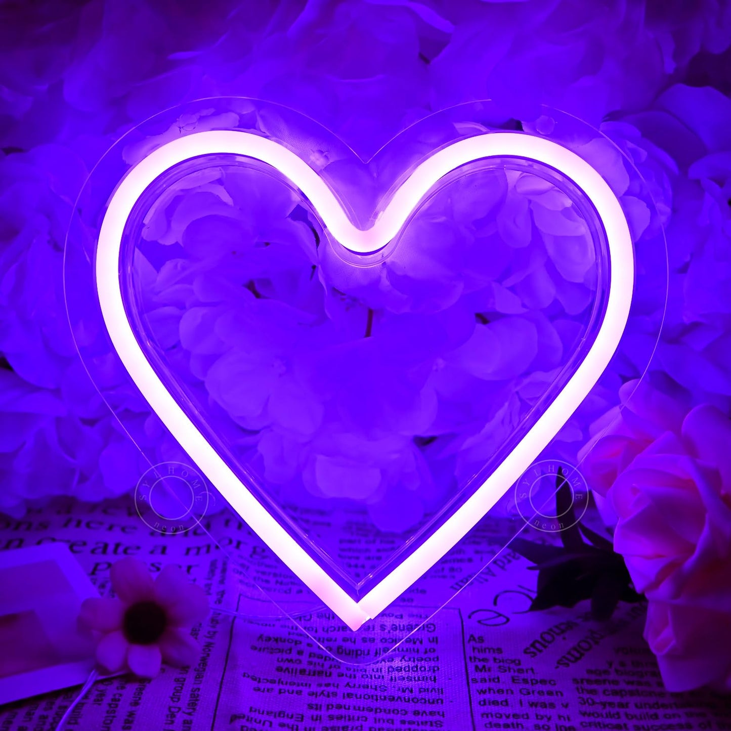 SYLHOME Purple Heart Led Neon Light Sign Battery Operated or USB Powered Bedroom Wedding Wall Sign Decor Valentines Day Birthday Christmas Gifts USB 7.87" X 7.28"