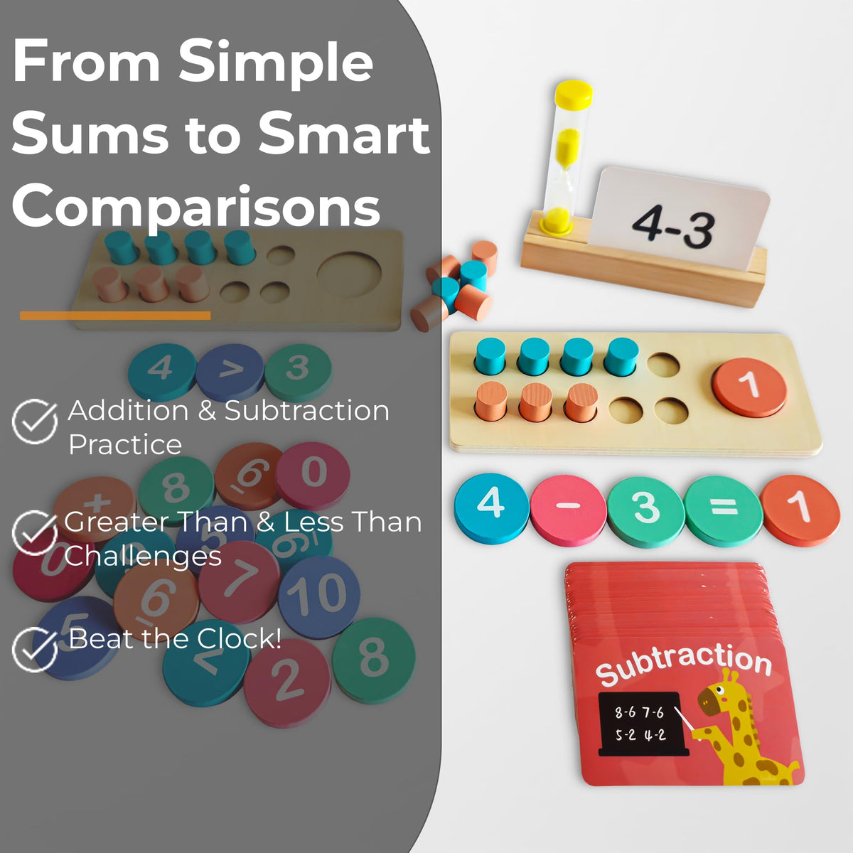 Wooden Sorting and Stacking Toy for Toddlers - 143-Piece Montessori Inspired Counting Game - ASTM F963-23 Certified Screen-Free Play Set for Home Learning Gift for Kids Boys Girls 3-5 Five Ten Frame