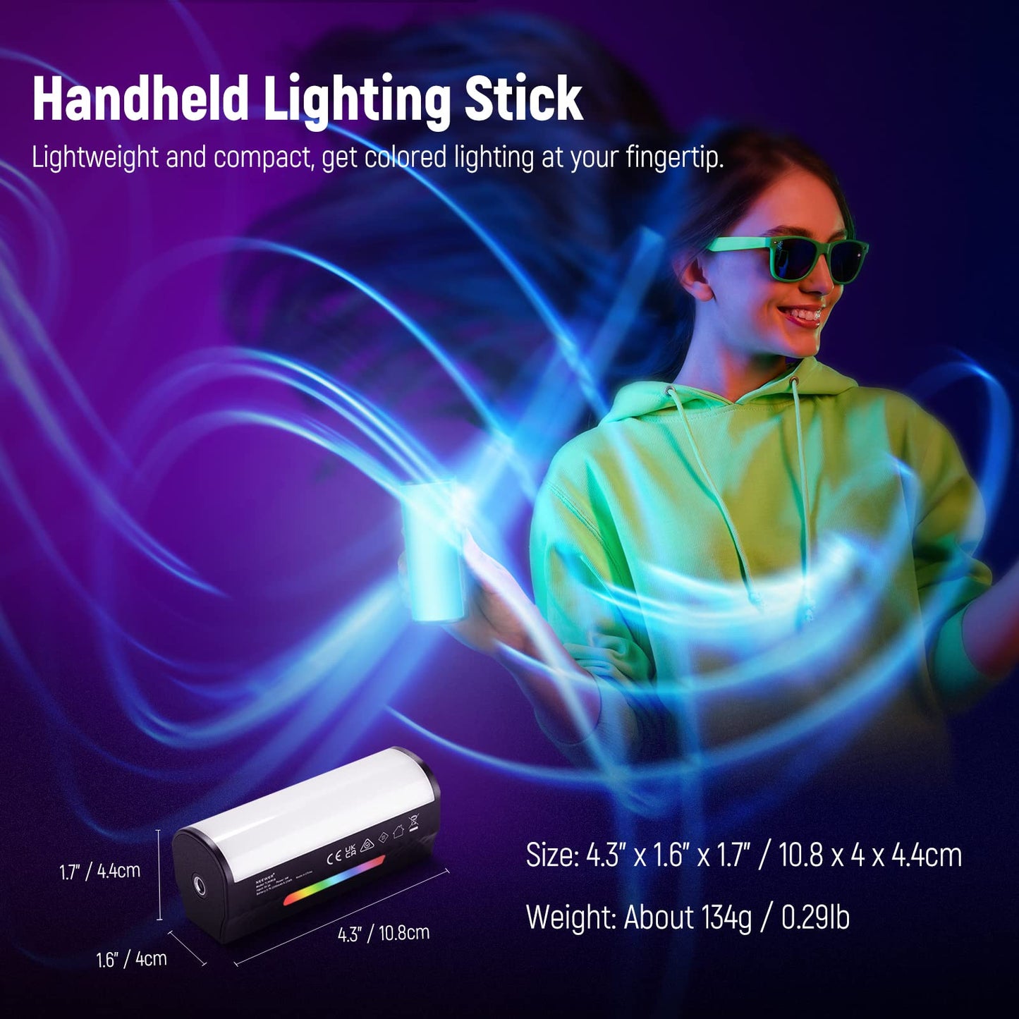 NEEWER Basic Magnetic Handheld Light Wand, 360° Full RGB Mini LED Video Light Stick, 2500mAh Battery, 2500-8500K Dimmable Camera Tube Light for Studio Photography TikTok YouTube Vlog, TL96RGB
