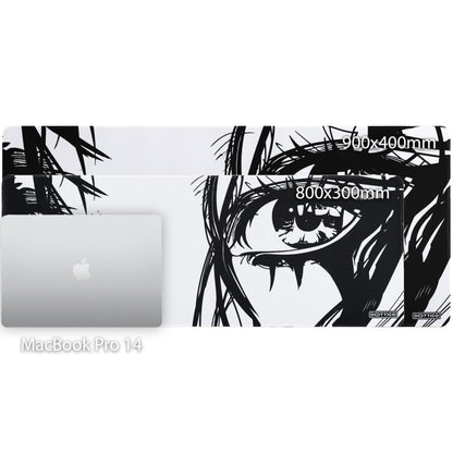 DOTTICO XL Anime Eyes Mouse Pad – Large Manga Girl Desk Mat 31.5x11.8 – Non-Slip, Water-Resistant, Stitched Edges – Aesthetic Japanese Gaming Mat
