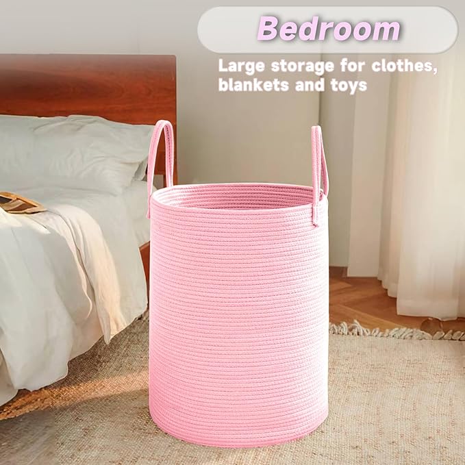 Large Woven Laundry Basket Hamper, 80L Cotton Rope Storage Bin