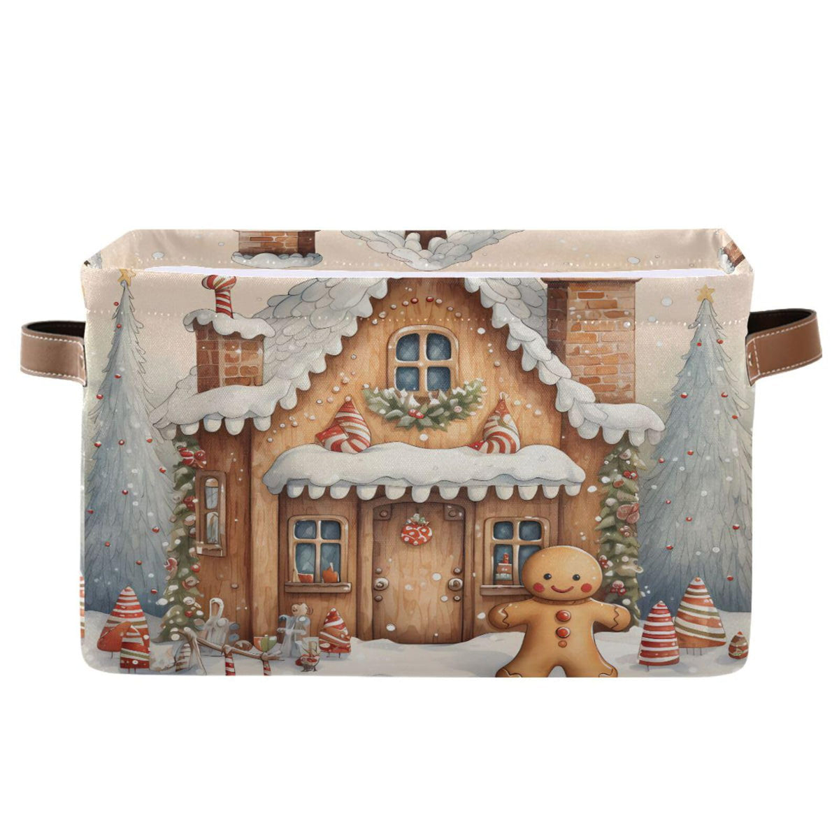 senya Christmas Storage Basket, Christmas Snow Gingerbread Man Foldable Fabric Collapsible Storage Bins Organizer Bag for Storage Clothes