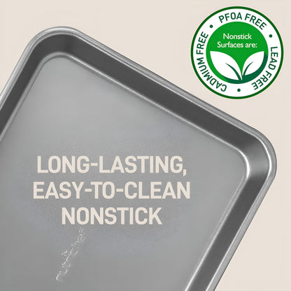 Nonstick Cookie Sheet Baking Pan - 2-Pc. Professional Quality Kitchen Cooking Non-Stick Bake Trays with Gray Coating Inside & Outside, Dishwasher Safe