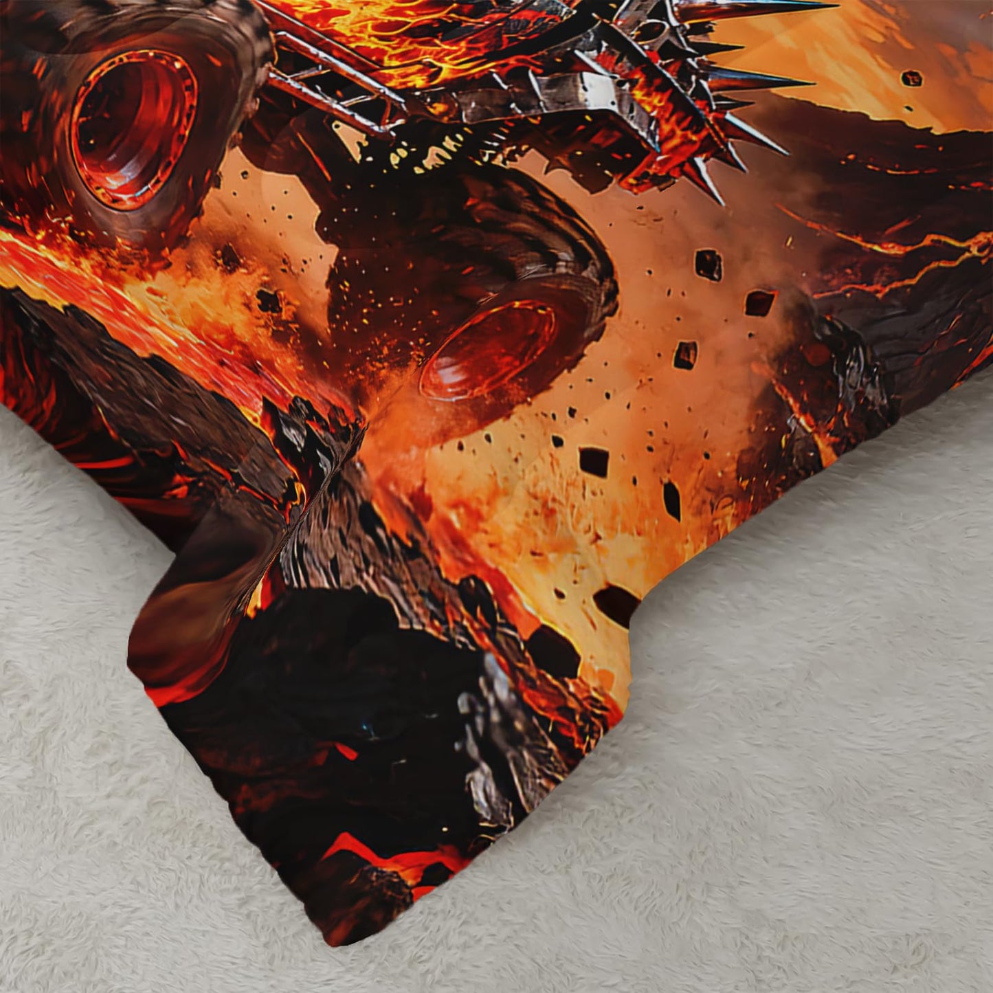 AILONEN Dino Monster Truck Comforter Set Twin 3 Piece - Black Volcano Flame Bedding for Kids Boys - Soft Microfiber with 2 Pillowcases