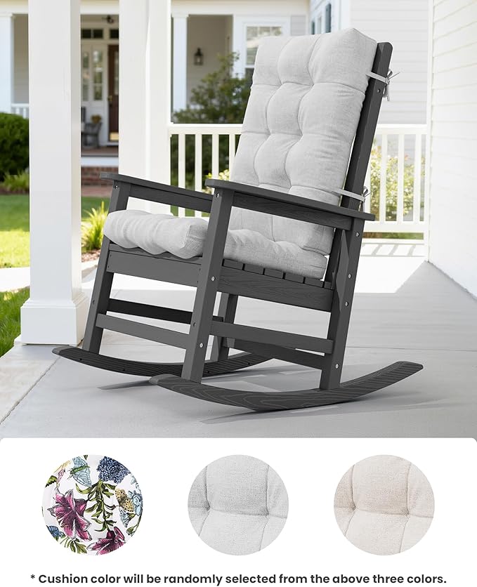 SERWALL Oversized Outdoor Rocking Chair Set of 2, HDPE Rocker for Adults, Patio Rocking Chairs for Porch, Grey