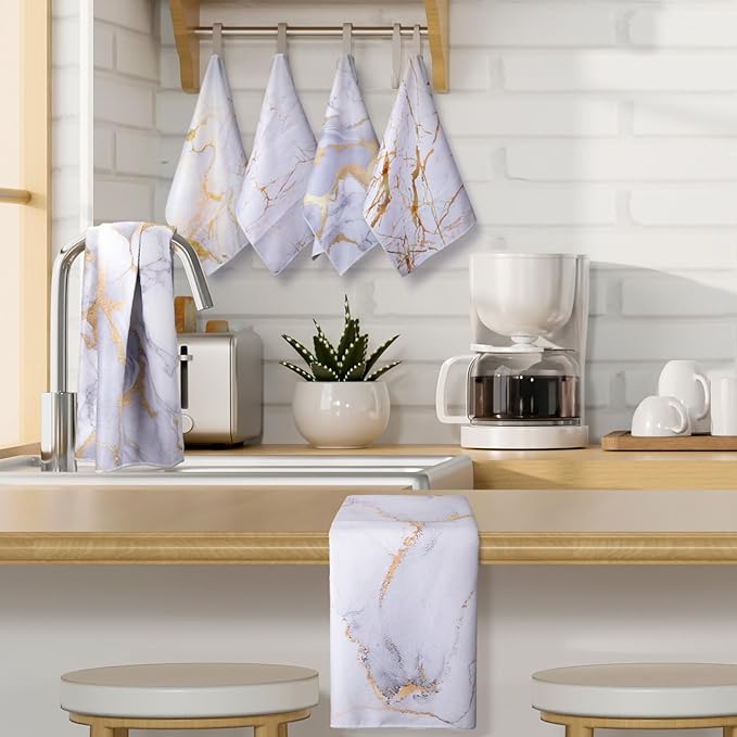 Boyiee Set of 6 Marble Kitchen Towels Gold Dish Towels Absorbent Stylish Marble