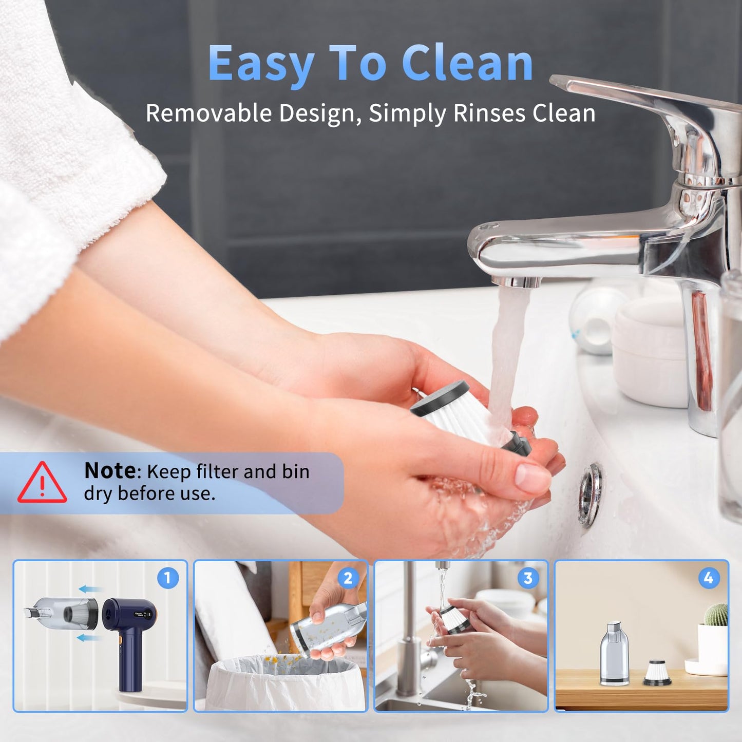 Handheld Car Vacuum Cleaner, 15000Pa Powerful Vacuum Cleaner Cordless, 3 in 1 Lightweight Vacuum & Blower Dust Buster, LED Display, USB Rechargeable Mini Cleaner for Car, Home and Pet Hair Cleaning