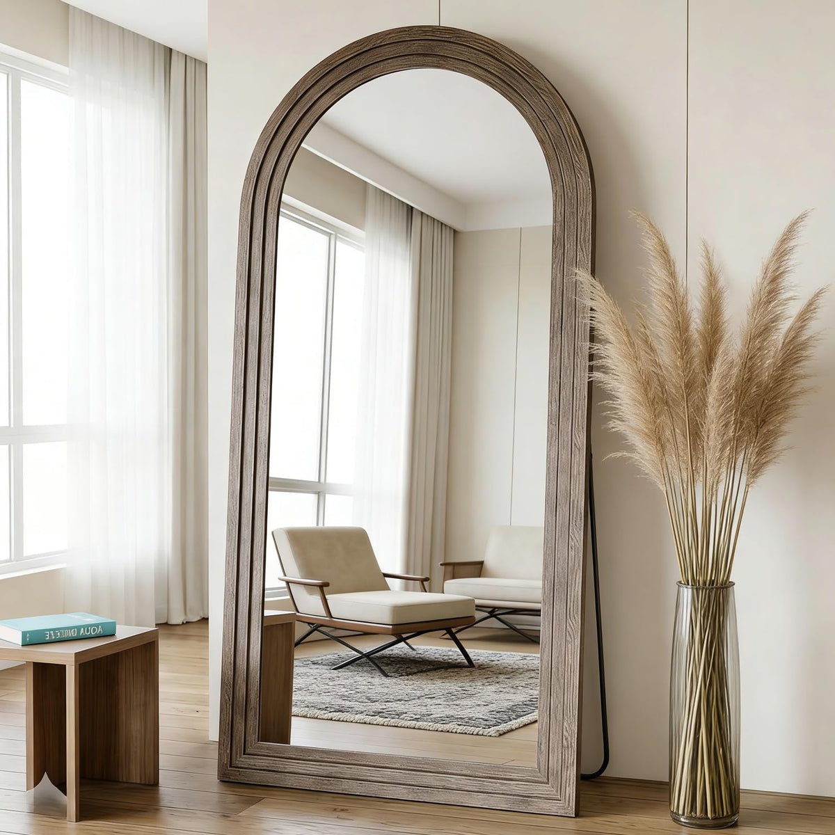 CASSILANDO 71x32 Inch Arched Full Length Mirror with Solid Wood Frame Wall Mounted Floor Mirror, Vertical Hanging Leaning Standing Mirror for Living Room, Bedroom, Entryway, Brown