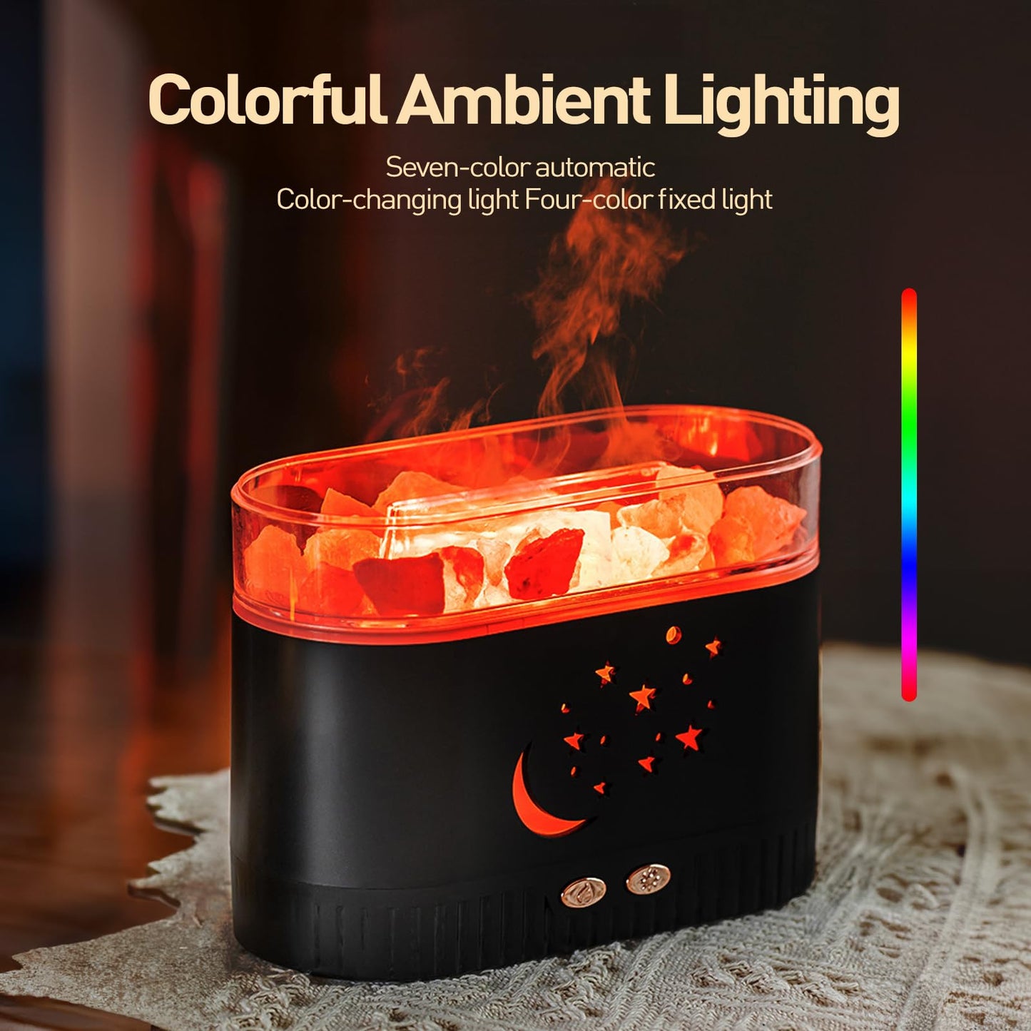 Himalayan Salt Lamp for Essential Oil Diffuser, Fireplace Flame Air Humidifier Diffuser, 7 Colors Aroma Diffuser, Humidifiers for Bedroom with Timer, Gift for Lover, Home, Office, Yoga, Gym 200mL