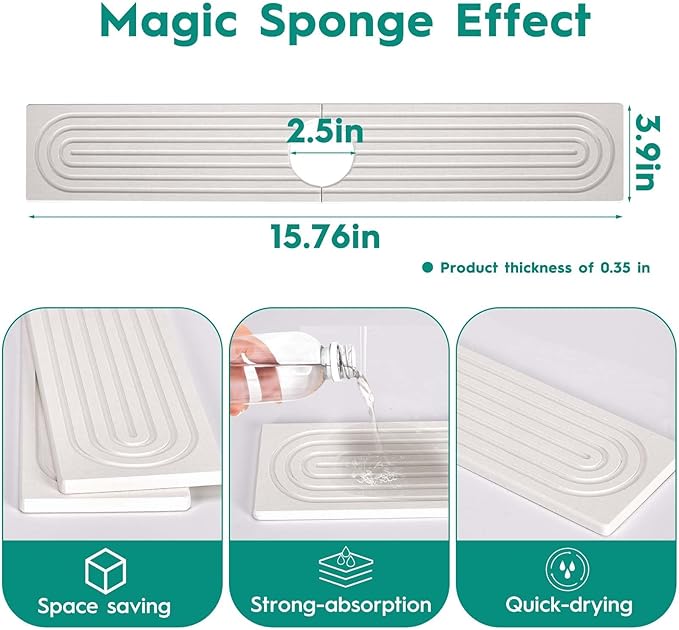 16 Inch Stone Faucet Mat for Kitchen Sink, Kitchen Sink Splash Guard-Water