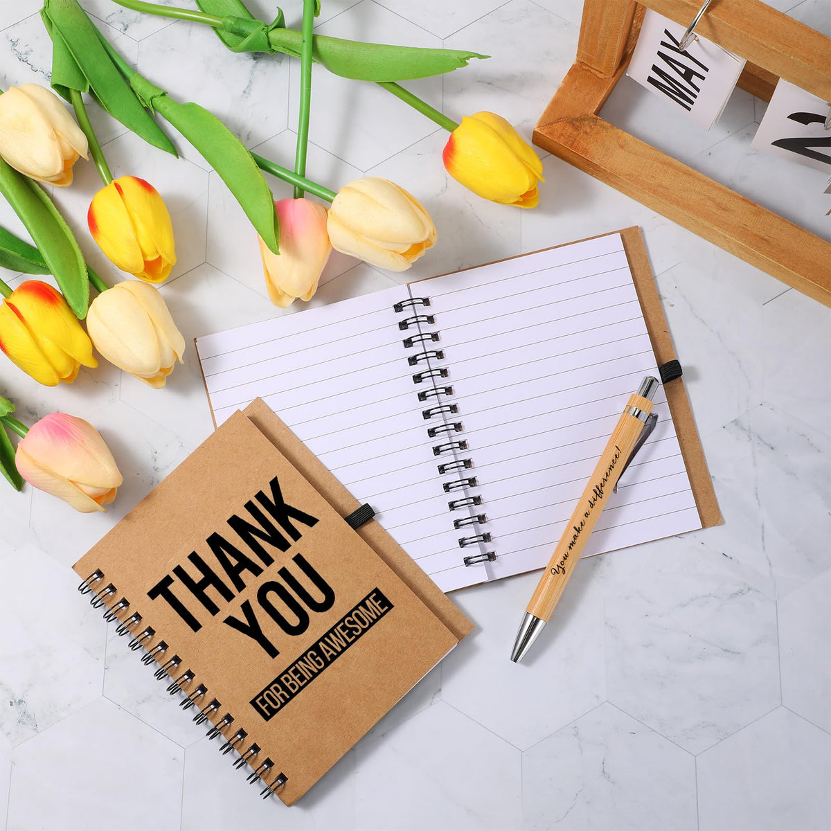 Honoson Spiral Notebooks Sets Teacher Appreciation Gifts Bulk Inspirational Journals with Retractable Bamboo Pens Encouragement Notepad Thank You Gifts for Staff Employee Coworker(30 Sets)